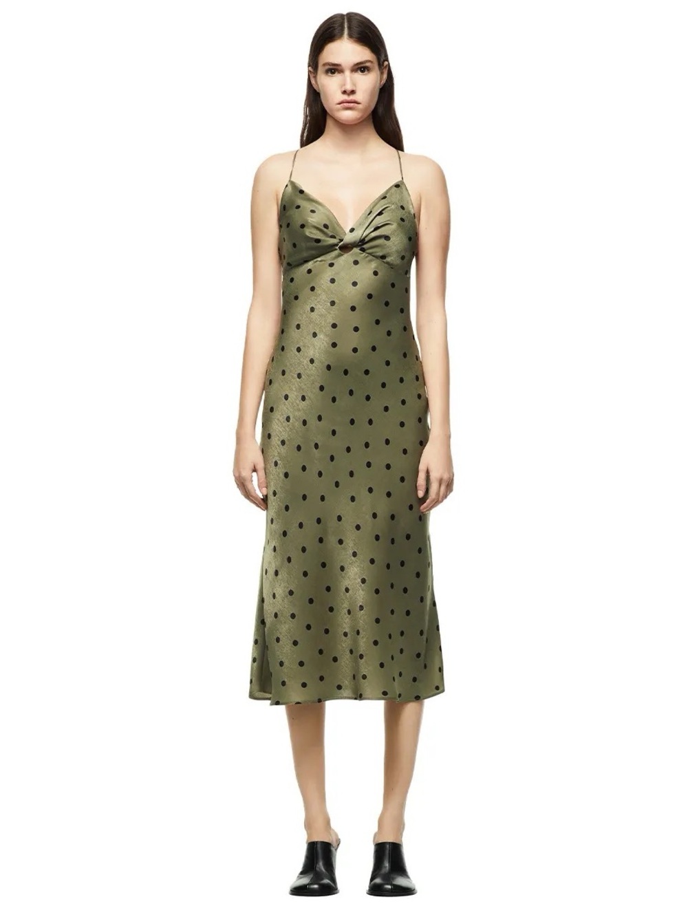 Zara Satin Polka Dot Midi Dress - Picture 2 of 9